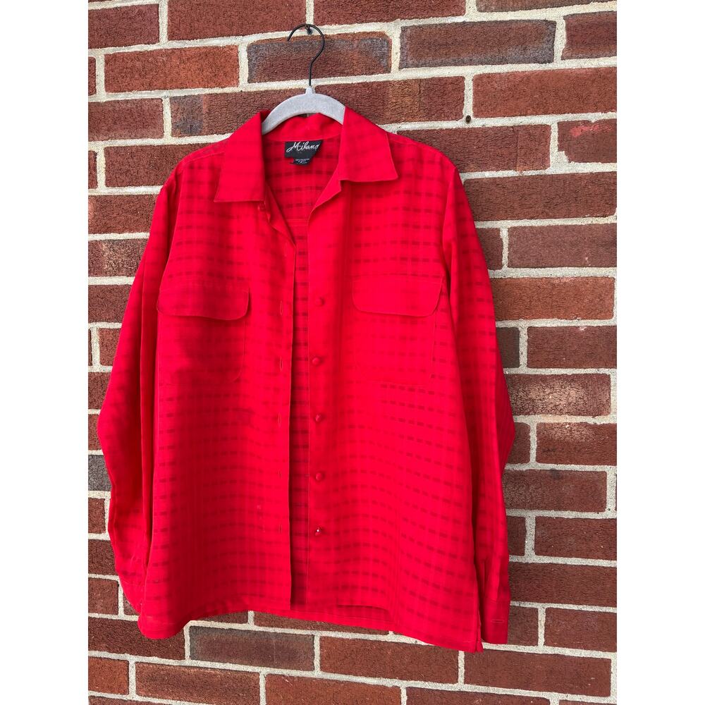 Milano Red Checkered Button Front Blouse Shirt Women Small Long Sleeve Vintage - Picture 5 of 9